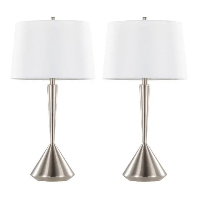 Alt view image 2 of 7 - Metal Table Lamp in Brushed Nickel with White Linen Shade - Set Of 2