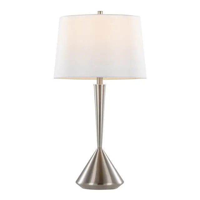Alt view image 5 of 7 - Metal Table Lamp in Brushed Nickel with White Linen Shade - Set Of 2