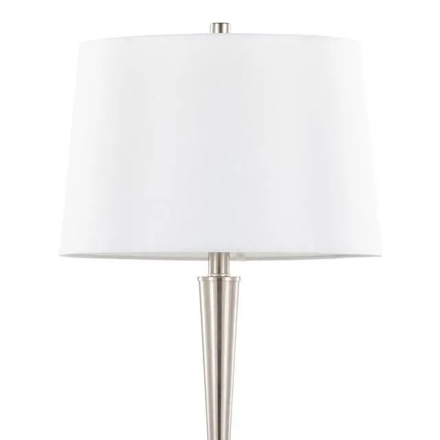 Alt view image 4 of 7 - Metal Table Lamp in Brushed Nickel with White Linen Shade - Set Of 2