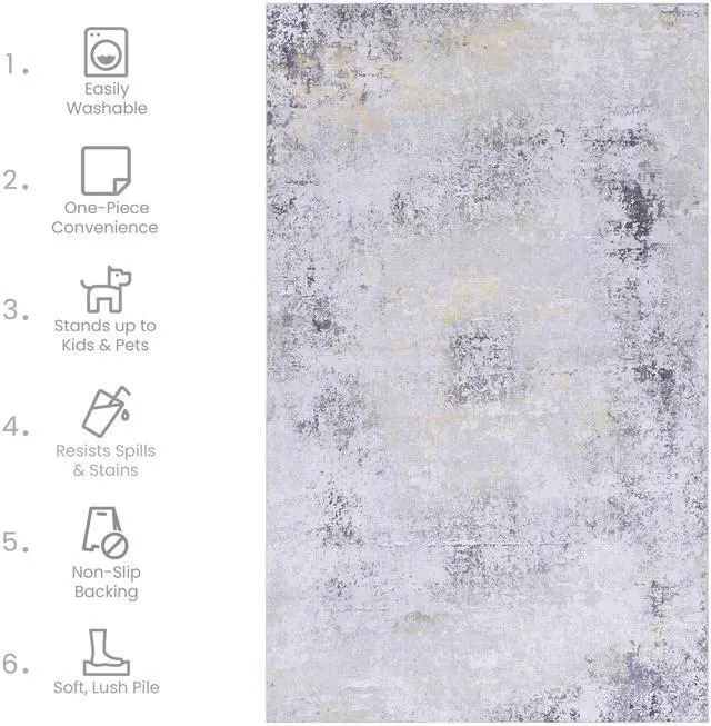 Alt view image 6 of 7 - Gold Washable Rug 60*36 inch Area Rug (Gray+Gold, 60*36 inch)
