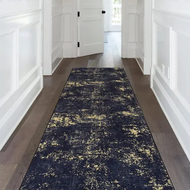 Main image of Black Washable Rug 120*30 inch Runner Rug (Black+Gold, 120*30 inch)