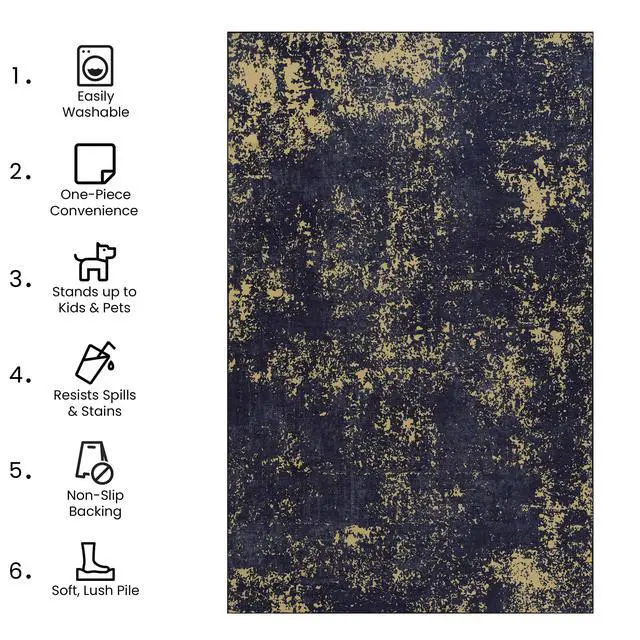 Alt view image 6 of 7 - Black Washable Rug 120*30 inch Runner Rug (Black+Gold, 120*30 inch)