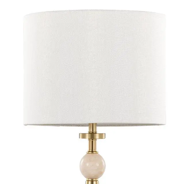 Alt view image 7 of 7 - Table Lamp in Gold Metal Base with Travertine Stone and White Shimmer Shade - Set Of 2