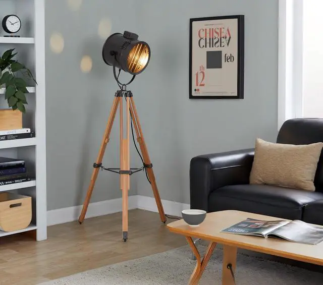 Alt view image 2 of 7 - Floor Lamp in Natural Wood and Antique Metal