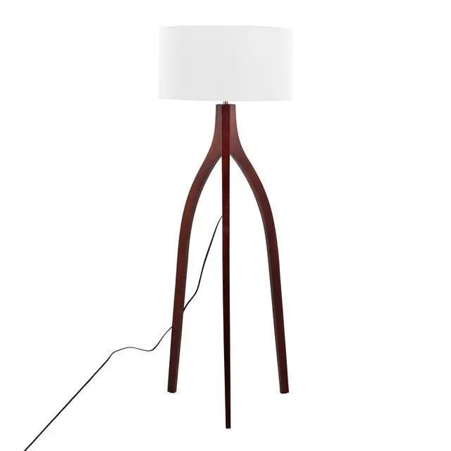 Alt view image 6 of 7 - Wishbone Contemporary Floor Lamp in Walnut Wood with A White Fabric Shade