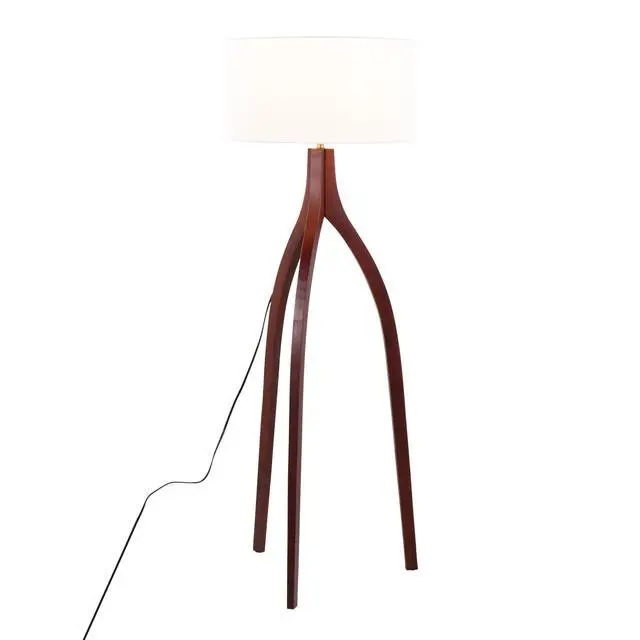 Alt view image 5 of 7 - Wishbone Contemporary Floor Lamp in Walnut Wood with A White Fabric Shade
