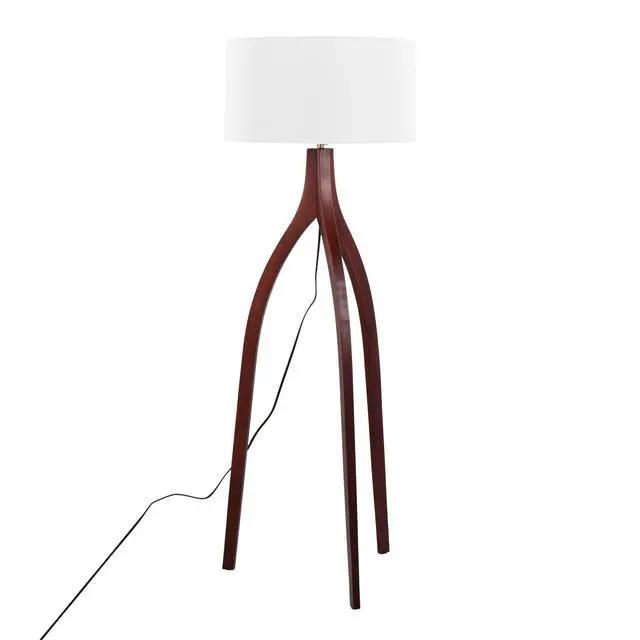 Alt view image 7 of 7 - Wishbone Contemporary Floor Lamp in Walnut Wood with A White Fabric Shade