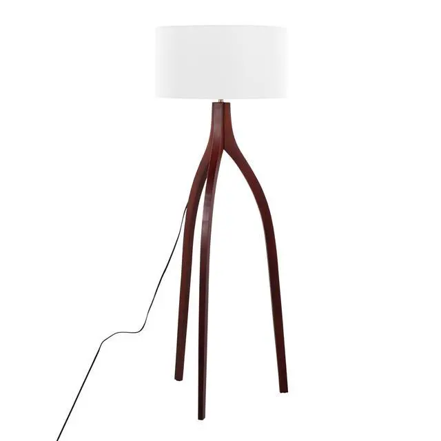 Alt view image 4 of 7 - Wishbone Contemporary Floor Lamp in Walnut Wood with A White Fabric Shade