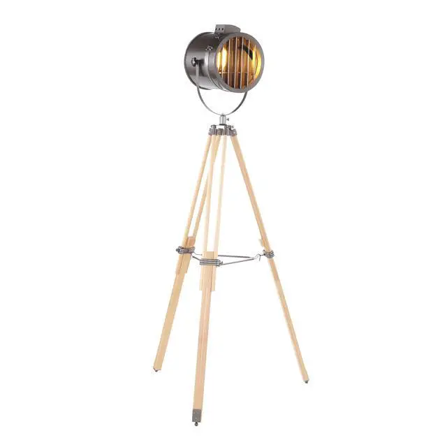 Alt view image 3 of 7 - Floor Lamp in Natural Wood and Antique Metal
