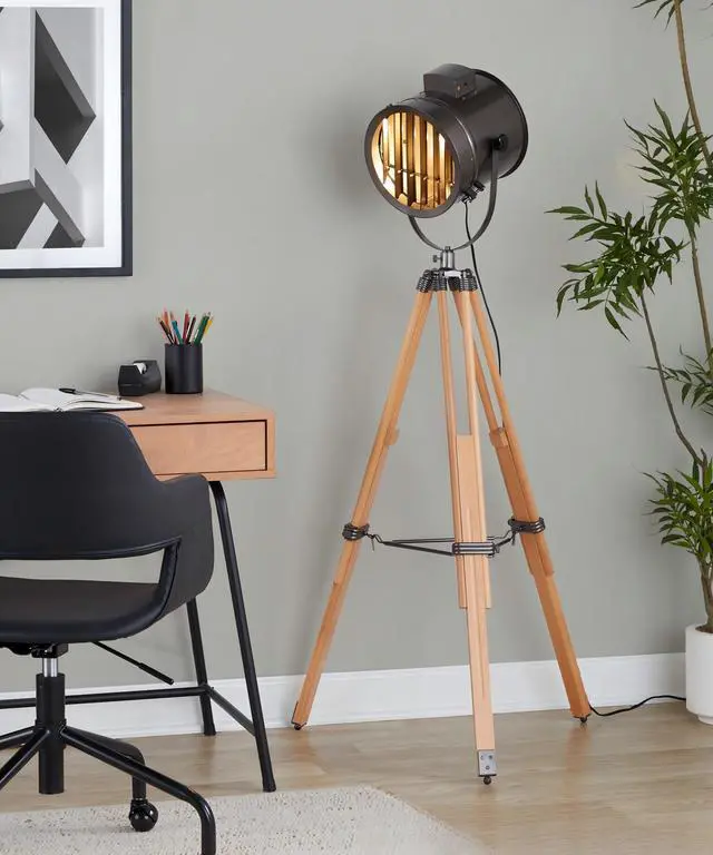 Main image of Floor Lamp in Natural Wood and Antique Metal