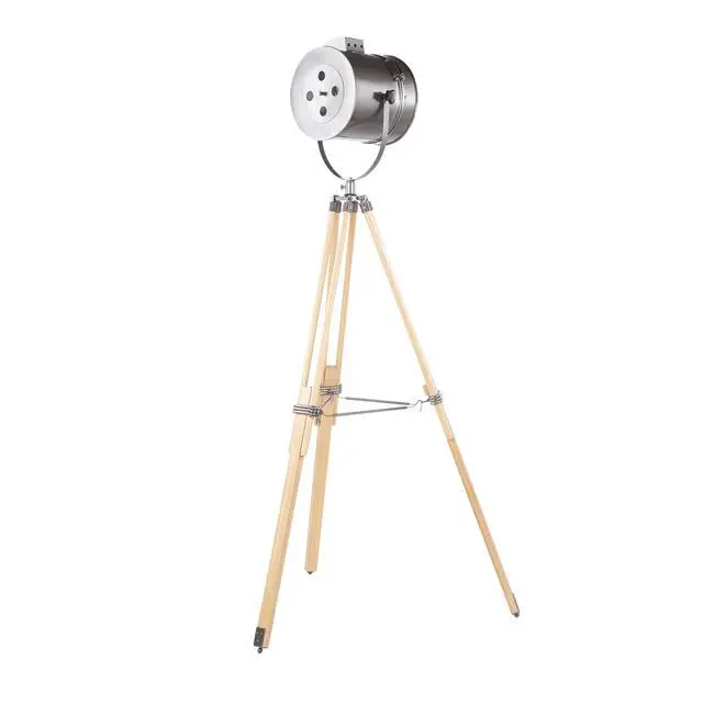 Alt view image 6 of 7 - Floor Lamp in Natural Wood and Antique Metal