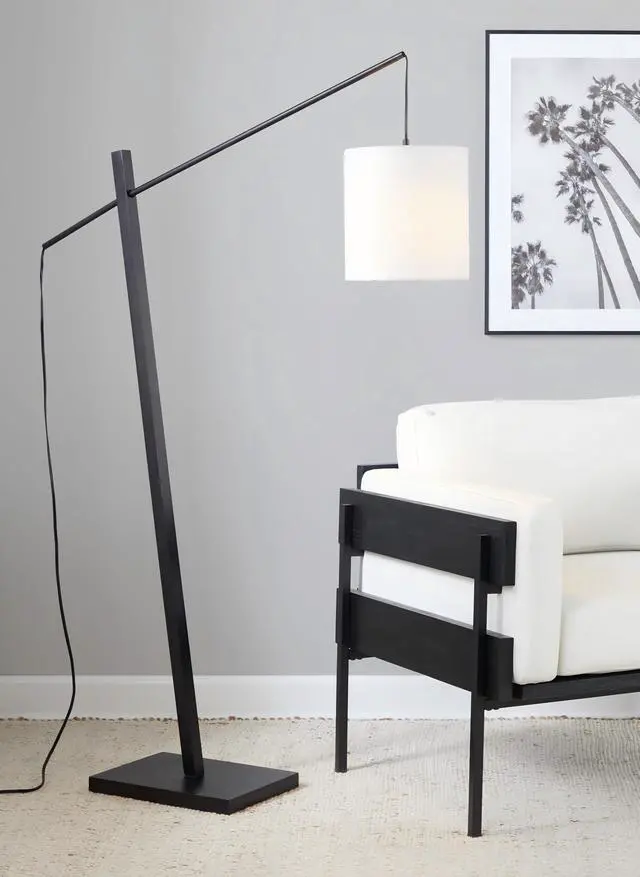 Alt view image 2 of 7 - Arturo Contemporary Floor Lamp in Black Wood and Black Steel with White Fabric Shade