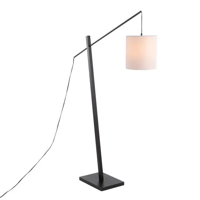 Alt view image 5 of 7 - Arturo Contemporary Floor Lamp in Black Wood and Black Steel with White Fabric Shade