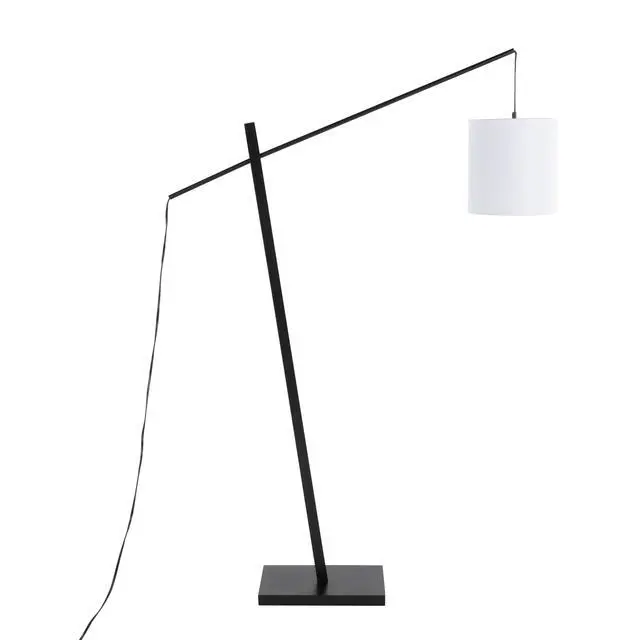 Alt view image 6 of 7 - Arturo Contemporary Floor Lamp in Black Wood and Black Steel with White Fabric Shade