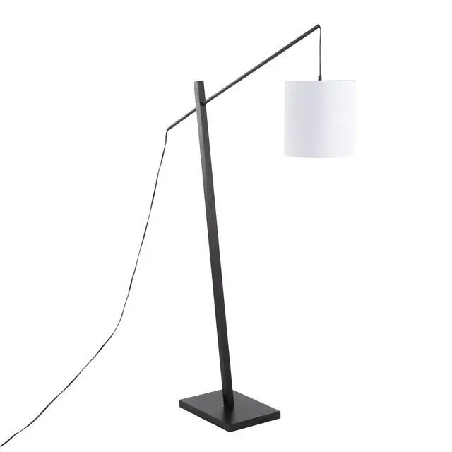 Alt view image 4 of 7 - Arturo Contemporary Floor Lamp in Black Wood and Black Steel with White Fabric Shade