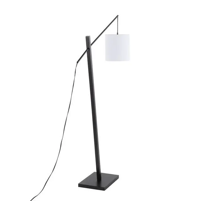 Alt view image 7 of 7 - Arturo Contemporary Floor Lamp in Black Wood and Black Steel with White Fabric Shade