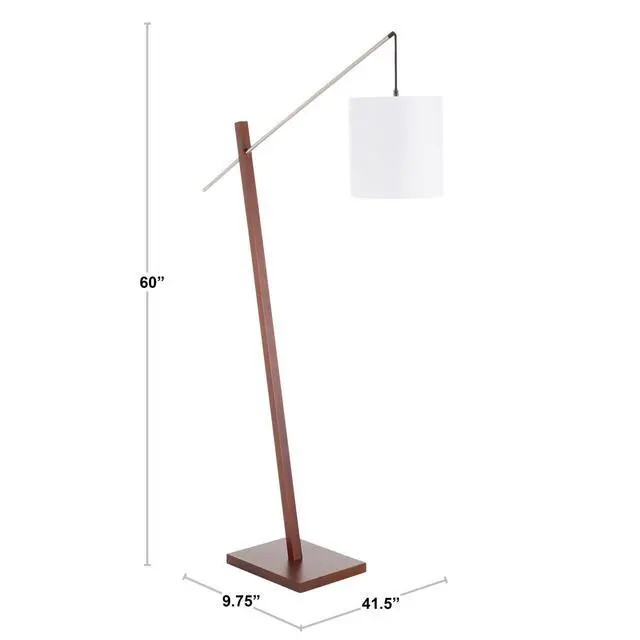 Alt view image 2 of 7 - Arturo Contemporary Floor Lamp in Walnut Wood and White Fabric Shade