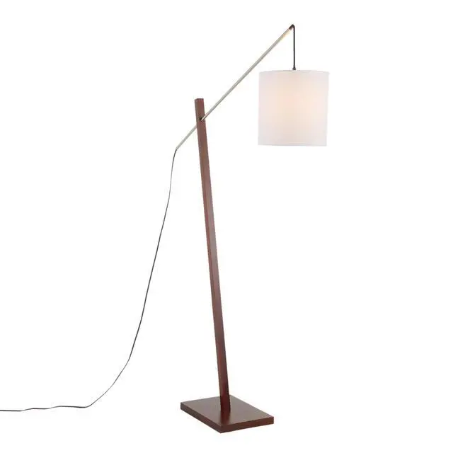 Alt view image 4 of 7 - Arturo Contemporary Floor Lamp in Walnut Wood and White Fabric Shade