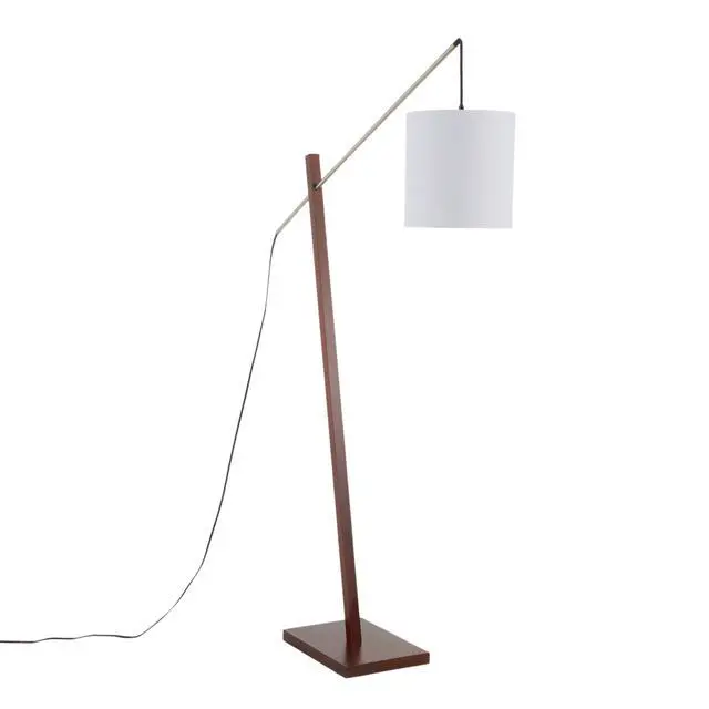 Alt view image 3 of 7 - Arturo Contemporary Floor Lamp in Walnut Wood and White Fabric Shade