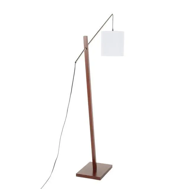 Alt view image 6 of 7 - Arturo Contemporary Floor Lamp in Walnut Wood and White Fabric Shade