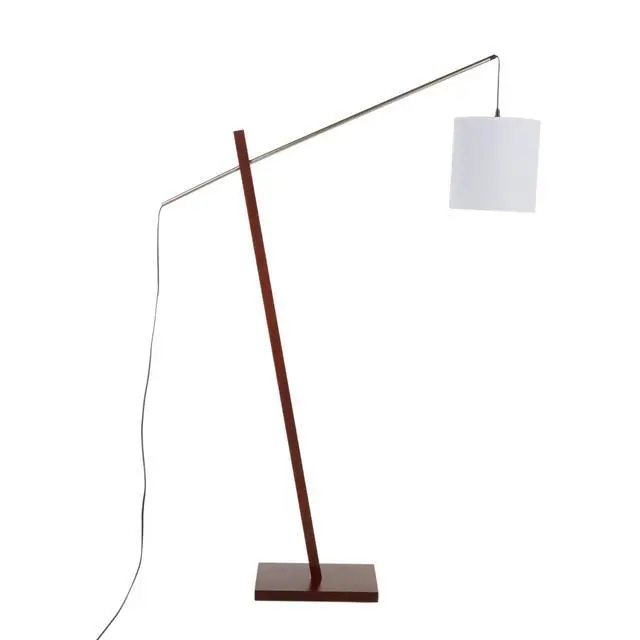 Alt view image 5 of 7 - Arturo Contemporary Floor Lamp in Walnut Wood and White Fabric Shade
