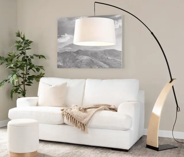 Alt view image 3 of 7 - Floor Lamp in Natural Wood and White Linen Shade