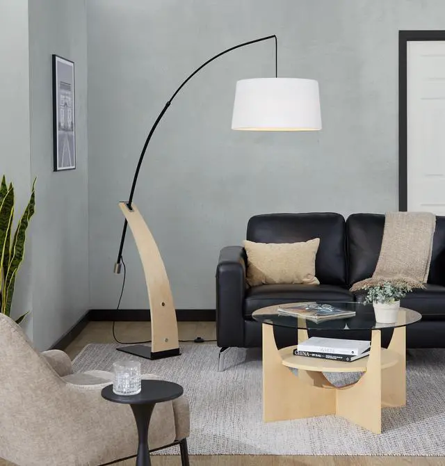 Alt view image 2 of 7 - Floor Lamp in Natural Wood and White Linen Shade