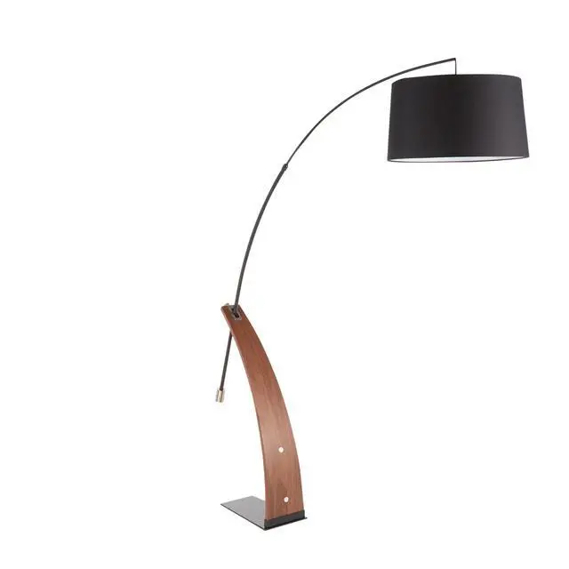 Alt view image 2 of 7 - Mid-Century Modern Floor Lamp in Walnut Wood and Black Linen Shade