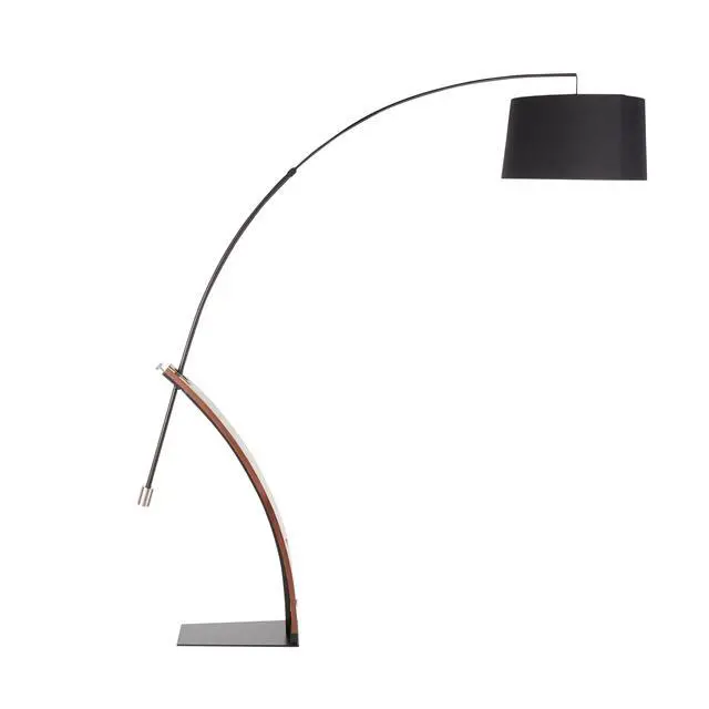 Alt view image 3 of 7 - Mid-Century Modern Floor Lamp in Walnut Wood and Black Linen Shade