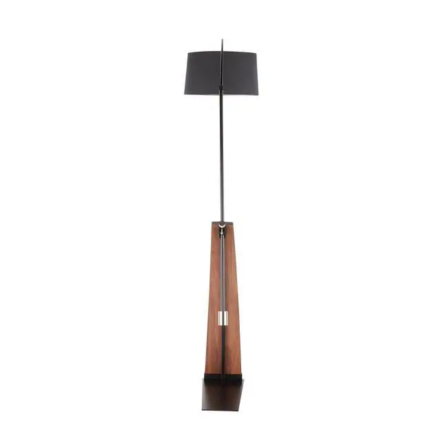 Alt view image 4 of 7 - Mid-Century Modern Floor Lamp in Walnut Wood and Black Linen Shade