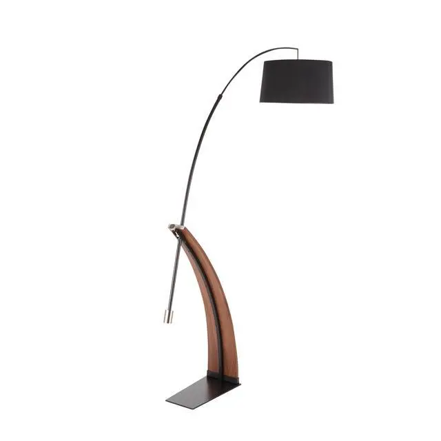 Alt view image 5 of 7 - Mid-Century Modern Floor Lamp in Walnut Wood and Black Linen Shade