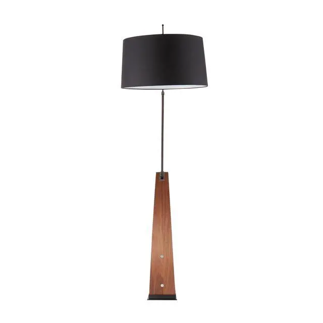 Alt view image 6 of 7 - Mid-Century Modern Floor Lamp in Walnut Wood and Black Linen Shade
