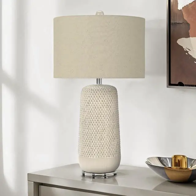 Alt view image 2 of 5 - Lighting, 31"H, Table Lamp, Cream Ceramic, Beige Shade, Contemporary