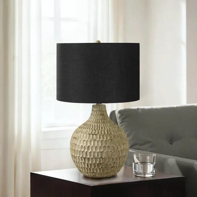 Alt view image 2 of 5 - Lighting, 25"H, Table Lamp, Black Shade, Brown Resin, Contemporary