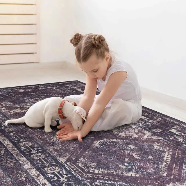Alt view image 5 of 7 - Black Washable Rug 96*60 inch Area Rug (Black+Burgundy,96*60 inch)