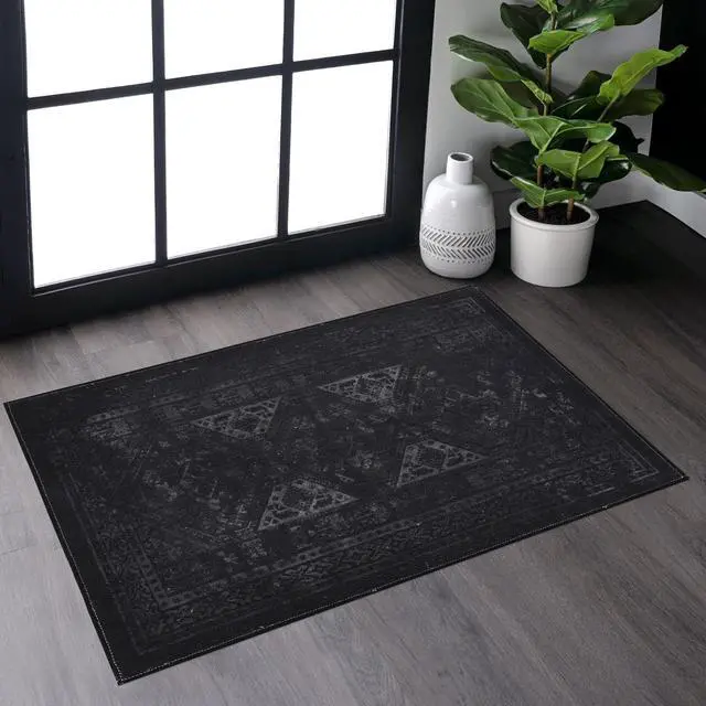 Main image of Black Washable Rug 36*24 inch Doormat Rug (Black+Gray, 36*24 inch)