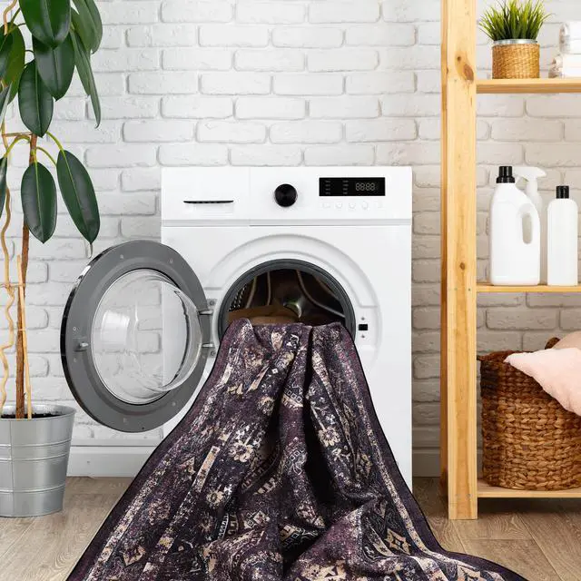 Alt view image 3 of 7 - Black Washable Rug 72*48 inch Area Rug (Black+Burgundy, 72*48 inch)