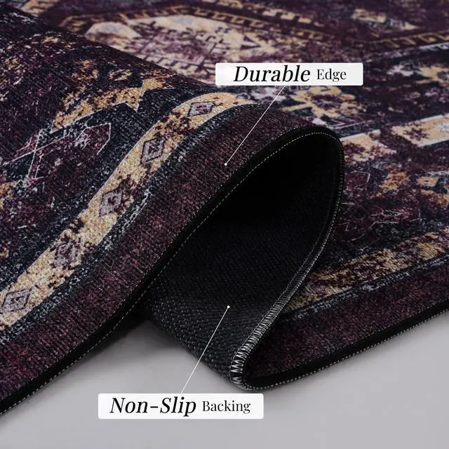 Alt view image 7 of 7 - Black Washable Rug 72*48 inch Area Rug (Black+Burgundy, 72*48 inch)