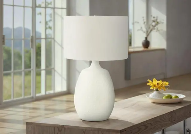 Main image of Lighting, 26"H, Table Lamp, Ivory / Cream Shade, Cream Resin, Contemporary