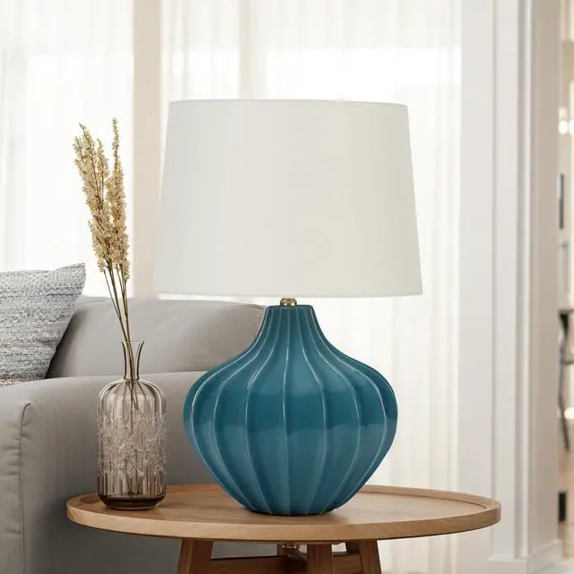 Alt view image 2 of 5 - Lighting, 24"H, Table Lamp, Blue Ceramic, Ivory / Cream Shade, Transitional