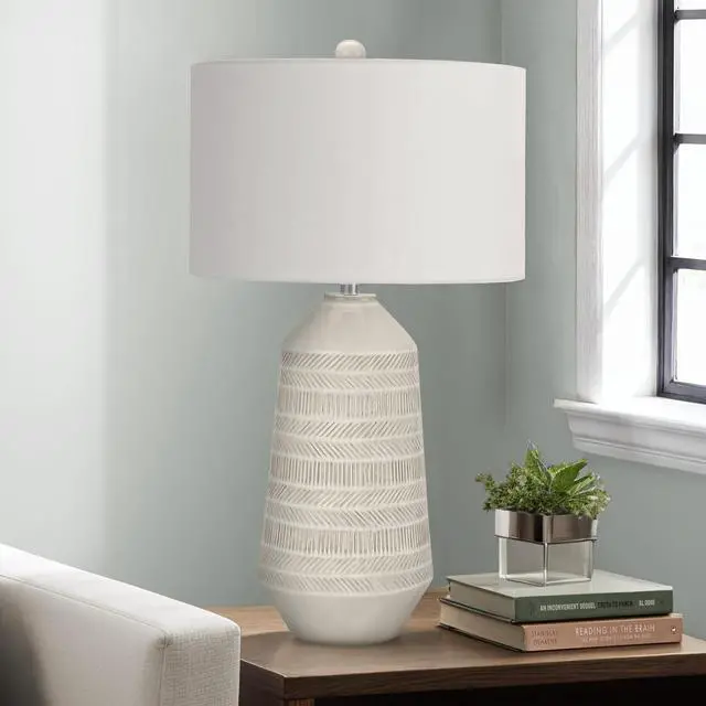 Alt view image 2 of 5 - Lighting, 33"H, Table Lamp, Ivory / Cream Shade, Cream Ceramic, Contemporary