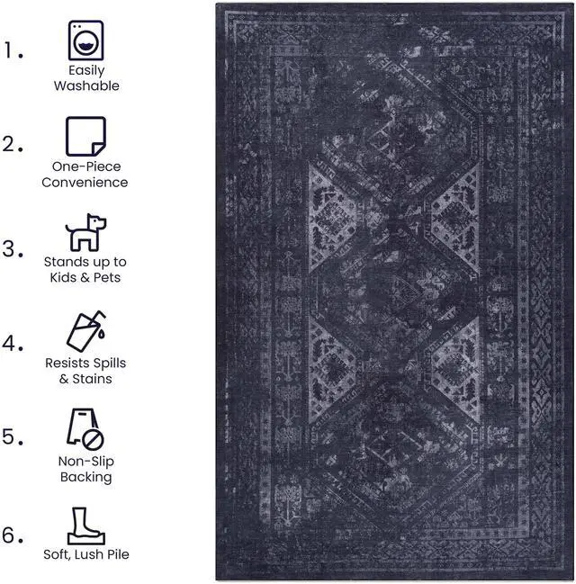 Alt view image 5 of 7 - Black Washable Rug 72*48 inch Area Rug (Black+Gray, 72*48 inch)