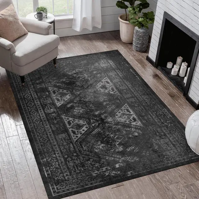 Main image of Black Washable Rug 96*60 inch Area Rug (Black+Gray,96*60 inch)