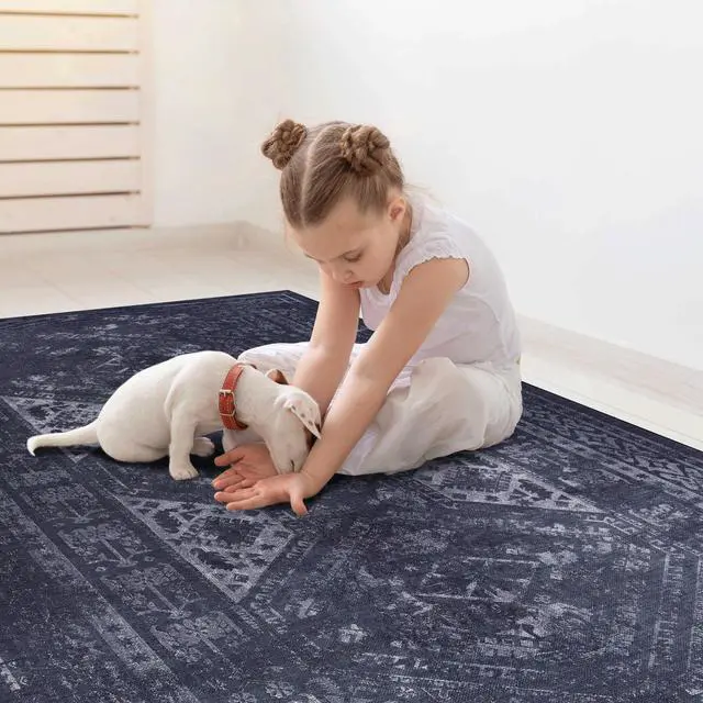 Alt view image 5 of 7 - Black Washable Rug 96*60 inch Area Rug (Black+Gray,96*60 inch)