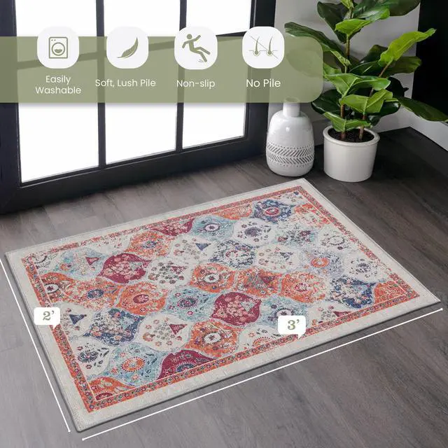 Alt view image 2 of 7 - 36*24 inch Cream Area Rug, Washable Area Rugs,(Cream, 36*24 inch)