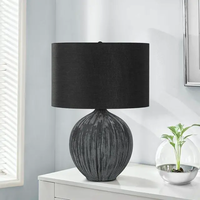 Alt view image 2 of 5 - Lighting, 23"H, Table Lamp, Black Ceramic, Black Shade, Contemporary