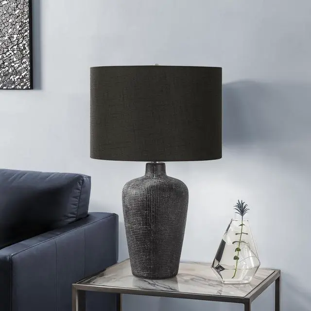 Alt view image 2 of 5 - Lighting, Table Lamp, 24"H, Black Ceramic, Black Shade, Contemporary