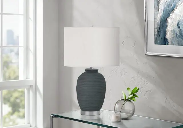 Main image of Lighting, 24"H, Table Lamp, Blue Ceramic, Ivory / Cream Shade, Contemporary
