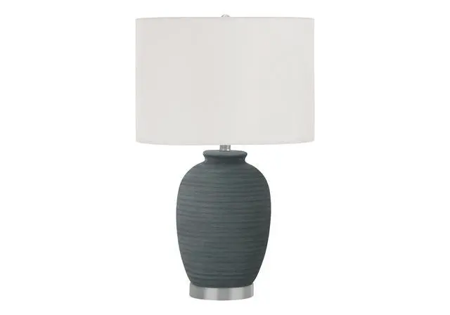 Alt view image 2 of 7 - Lighting, 24"H, Table Lamp, Blue Ceramic, Ivory / Cream Shade, Contemporary