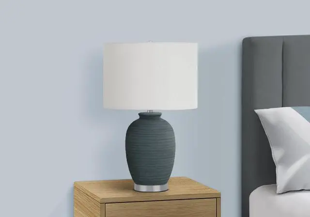 Alt view image 3 of 7 - Lighting, 24"H, Table Lamp, Blue Ceramic, Ivory / Cream Shade, Contemporary